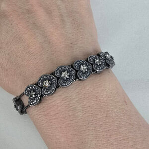 Silver Crystal Rhinestone Heart Chain Link Bracelet